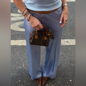 Chic Vintage Blue Satin Tailored Pants
